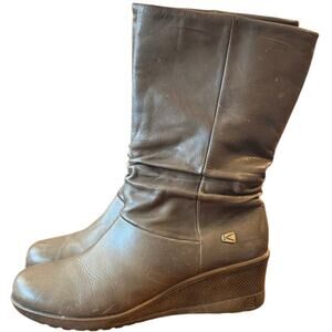 KEEN Kate Slouch Women's Mid Calf Wedge Heel Brown Leather Boots Size 11